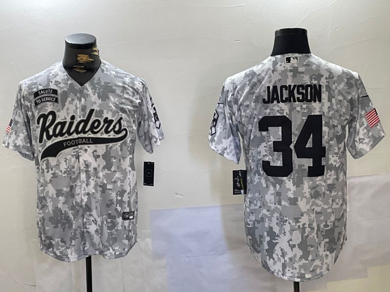 Men Oakland Raiders #34 Jackson Nike Arctic Camo 2024 Salute to Service Limited NFL Jersey style 1